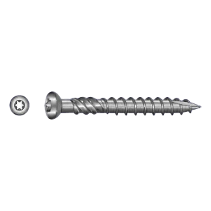 Terrasseskrue i rustfrit stål C1 (AISI 410) TX25 5,0×50 mm – hoved med fræseribber – karton med 100 stk.