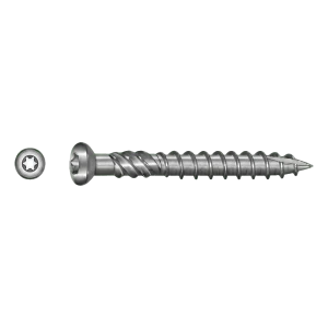 Terrasseskrue i rustfrit stål C1 (AISI 410) TX25 5,0×60 mm – hoved med fræseribber – karton med 100 stk.