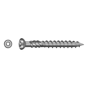 Terrasseskrue i rustfrit stål C1 (AISI 410) TX25 5,0×70 mm – hoved med fræseribber – karton med 100 stk.