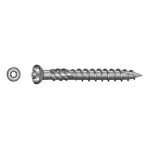 Terrasseskrue i rustfrit stål C1 (AISI 410) TX25 5,0×80 mm – hoved med fræseribber – karton med 100 stk.