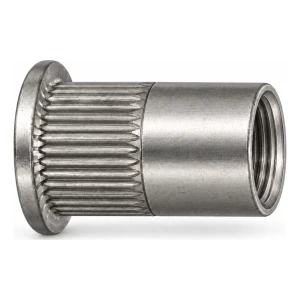 Blindnittemøtrik i rustfrit stål A2 M5×12 mm – fladt hoved, riflet skaft – karton med 250 stk.