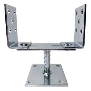 Justerbar stolpebærer med plade 0–165 mm – galvaniseret
