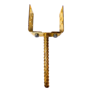 Justerbar stolpesko med stang 0–125 mm – stang 190 mm, plade 3 mm, guldfarvet galvanisering