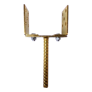 Justerbar stolpesko med stang 0–165 mm – stang 190 mm, plade 4 mm, guldfarvet galvanisk forzinkning