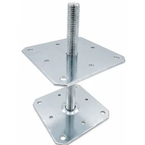 Justerbar stolpesko 160×160 mm, gevind M24 – højde 250 mm, galvaniseret