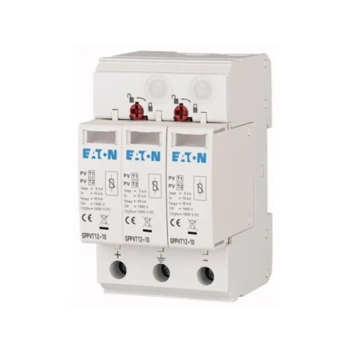 Overspændingsafleder PV DC Type 1+2 (B+C) 1000V 2P+N 15kA 3.7kV SPPVT12-10-2+PE 177256 EATON GPV-401-44