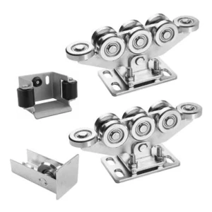 Pakke med 8-hjulet løbevogn til selvbærende skydeporte + KIT tilbehør til skinne 80