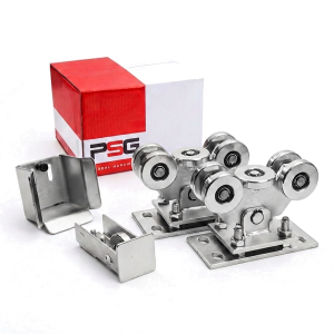 Pakke med løbehjul til skydeport: 2× løbehjul (5-hjulet, metal) + tilbehør