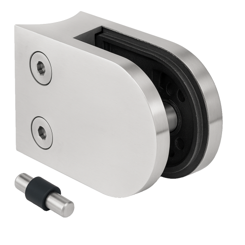 Glasholder 50x40x26 mm med pin, glas 6-10,76 mm, AISI 304, system 42,4 mm, satin 000-265 (1)