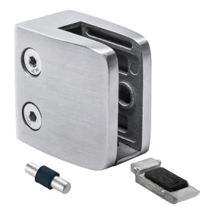 Glasholder 8-12,76 mm 52x52x32 mm beslag og pin AISI 304 fladt system satin