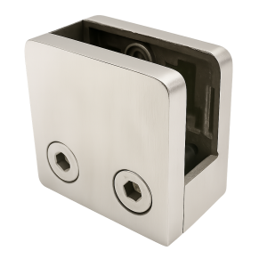 Glasholder 45x45x26 mm med pin-beslag glas 6–10,76 mm AISI 304 fladt system satin