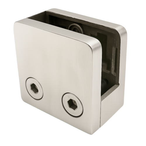 Glasholder 45x45x26 mm med pin-beslag glas 6–10,76 mm AISI 304 fladt system satin 000-268 (1)