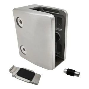 Glasholder 12-17,52 mm beslag og pin 65x55x37 mm AISI 304 fladt system satin