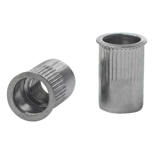 Nitnakke gennemløb M8 A2 – konisk flange reduceret, rifflet, AISI 304