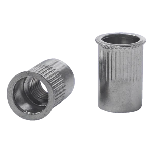 Gennemgående nittemøtrik M10 A2 – reduceret konisk flange, rillet, AISI 304