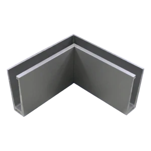 Indvendigt hjørneprofil i aluminium til helglasgelændere 200×120×45 mm – top-montering, satineret