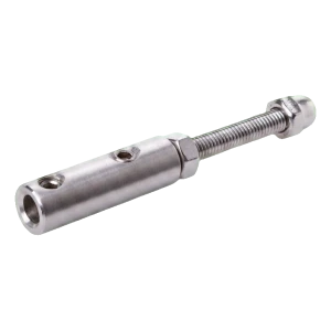 Beslag til wire fi 4–6 mm til rækværk – montering til plan overflade, rustfrit stål AISI 304, satin