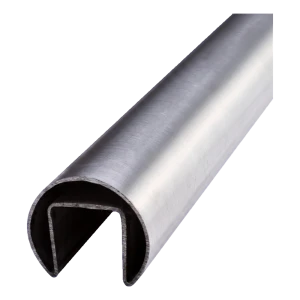 Påsat håndliste til glas Ø 42,4 mm AISI 304 satineret – helglasbalustrade, L=2500 mm