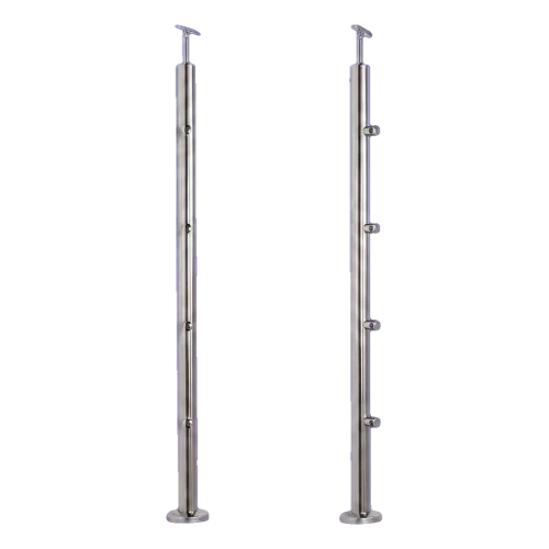 PSG gennemgående gelænderstolpe Ø42,4 mm af rustfrit stål AISI 304 – 4 beslag Ø12, gulvmontering 001-207 (1)